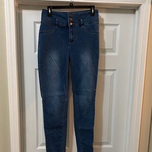 YMI High-Rise Indigo Skinny Jeans with Triple Button Waist